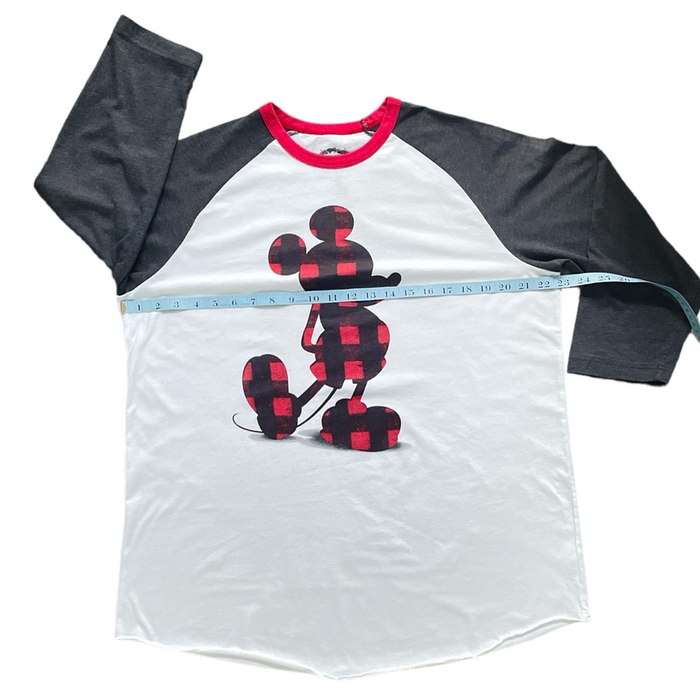 Disney long sleeve T-Shirt Top with buffalo plaid Mickey, red white gray Sz XL - Picture 5 of 9